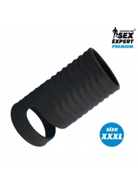 Черная открытая насадка на пенис с кольцом для мошонки XXXL-size - 9,9 см. - Sex Expert - в Жуковском купить с доставкой