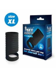 Черная открытая насадка на пенис с кольцом для мошонки XL-size - 8,9 см. - Sex Expert - в Жуковском купить с доставкой