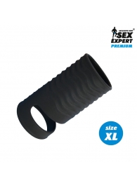 Черная открытая насадка на пенис с кольцом для мошонки XL-size - 8,9 см. - Sex Expert - в Жуковском купить с доставкой