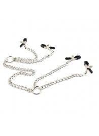 Серебристые зажимы для сосков и половых губ на тонкой цепочке - Notabu - купить с доставкой в Жуковском