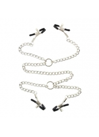 Серебристые зажимы для сосков и половых губ на тонкой цепочке - Notabu - купить с доставкой в Жуковском