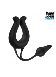 Черная вибронасадка Sex Expert с анальной втулкой - Sex Expert - в Жуковском купить с доставкой