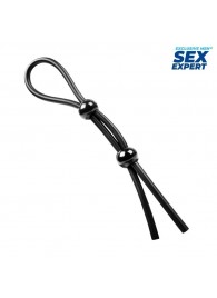 Черное силиконовое лассо с двумя шариками для утяжки - Sex Expert - в Жуковском купить с доставкой
