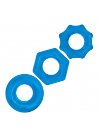 Комплект из трех голубых колец для эрекции 3-Pack Nuts   Bolts Stretch Cock Ring Set - BlueLine - в Жуковском купить с доставкой