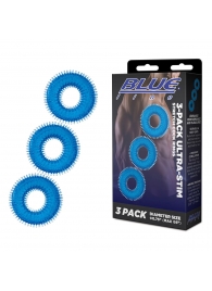 Комплект из трех голубых колец для эрекции 3-Pack Ultra-Stim Stretch Cock Rings - BlueLine - в Жуковском купить с доставкой