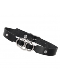 Черный кожаный ошейник со связанными кольцами - Pecado - купить с доставкой в Жуковском