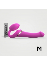Ярко-розовый безремневой страпон Multi Orgasm Size M с клиторальной стимуляцией - Strap-on-me - купить с доставкой в Жуковском