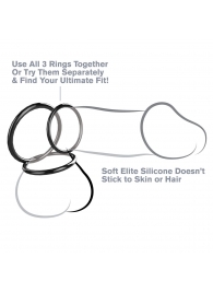 Набор из трех черных эрекционных колец Silicone 3-Ring Stamina Set - Pipedream - в Жуковском купить с доставкой