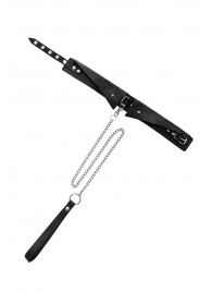 Черный кожаный ошейник-воротник с поводком - Pecado - купить с доставкой в Жуковском