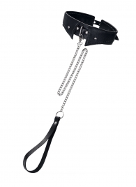 Черный кожаный ошейник-воротник с поводком - Pecado - купить с доставкой в Жуковском