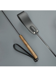 Черный кожаный стек с деревянной рукоятью - 69 см. - Sitabella - купить с доставкой в Жуковском