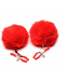 Красные зажимы на соски с помпонами Pom Pom - XR Brands - купить с доставкой в Жуковском