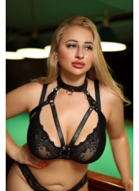 Черная кожаная сбруя с ошейником plus size из нежной кожи - БДСМ Арсенал - купить с доставкой в Жуковском