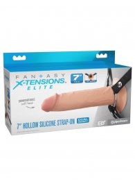 Телесный полый страпон на черных ремнях Hollow Silicone Strap-on - 17,8 см. - Pipedream - купить с доставкой в Жуковском