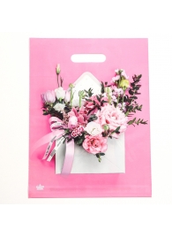 Розовый пакет с цветочным принтом и вырубной ручкой (40х31 см) - Сима-Ленд - купить с доставкой в Жуковском