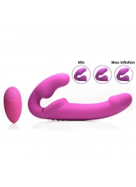 Розовый безремневой страпон с вибрацией и функцией расширения Inflatable Ergo-Fit Strapless Strap-On - XR Brands - купить с доставкой в Жуковском