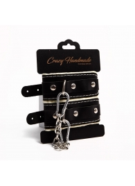 Черные скругленные наручники с мягкой бежевой подкладкой - Crazy Handmade - купить с доставкой в Жуковском