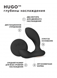 Черный вибромассажер простаты с пультом ДУ Hugo 2 Remote - Lelo - в Жуковском купить с доставкой
