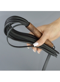 Черная кожаная плеть с деревянной рукоятью - 44 см. - Sitabella - купить с доставкой в Жуковском