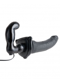 Черный страпон с вагинальной пробкой Deluxe Vibrating Penetrix Strap-On - 19 см. - Pipedream - купить с доставкой в Жуковском