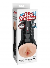 Телесный мастурбатор-вагина в черной колбе Super Luscious Lips XXL - Pipedream - в Жуковском купить с доставкой