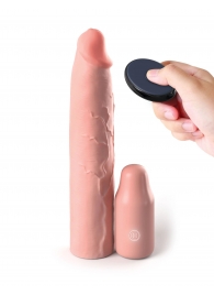 Телесная вибронасадка на член 3  Vibrating Mega X-tension with Remote - 22,9 см. - Pipedream - в Жуковском купить с доставкой