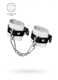 Бело-черные кожаные наручники с одним ремешком с люверсами - Pecado - купить с доставкой в Жуковском