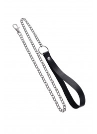 Поводок с ручкой из черной натуральной кожи и карабином для ошейника - Pecado - купить с доставкой в Жуковском