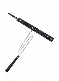 Кожаный двухслойный ошейник с белой строчкой и поводком - Pecado - купить с доставкой в Жуковском