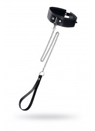 Кожаный двухслойный ошейник с белой строчкой и поводком - Pecado - купить с доставкой в Жуковском