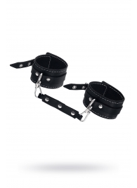 Черные двухслойные кожаные оковы с белой строчкой - Pecado - купить с доставкой в Жуковском