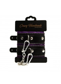 Черно-фиолетовые скругленные наручники с мягкой подкладкой - Crazy Handmade - купить с доставкой в Жуковском