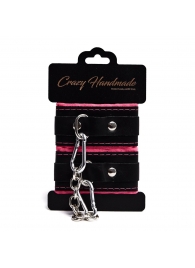 Черно-розовые скругленные наручники с мягкой подкладкой - Crazy Handmade - купить с доставкой в Жуковском