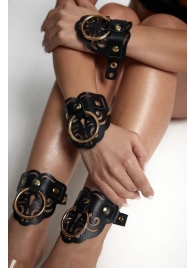 Черные кожаные оковы с резными узорами и клепками - Crazy Handmade - купить с доставкой в Жуковском