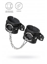 Черные наручники из толстой натуральной кожи с люверсами - Pecado - купить с доставкой в Жуковском