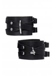 Черные кожаные оковы с двумя перекрёстными ремешками - Pecado - купить с доставкой в Жуковском