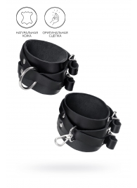 Черные кожаные оковы с двумя перекрёстными ремешками - Pecado - купить с доставкой в Жуковском