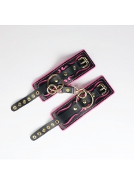 Черные кожаные наручники с розовой строчкой - Crazy Handmade - купить с доставкой в Жуковском