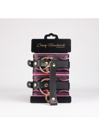 Черные кожаные оковы с розовой строчкой - Crazy Handmade - купить с доставкой в Жуковском