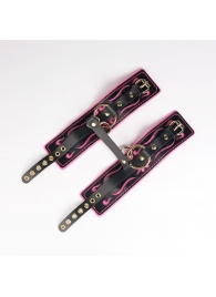 Черные кожаные оковы с розовой строчкой - Crazy Handmade - купить с доставкой в Жуковском