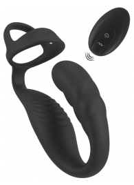 Черное эрекционное кольцо со стимуляцией промежности и анальной пробкой Cock Ring with RC Prostate Plug - Orion - в Жуковском купить с доставкой