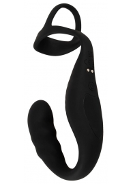 Черное эрекционное кольцо со стимуляцией промежности и анальной пробкой Cock Ring with RC Prostate Plug - Orion - в Жуковском купить с доставкой