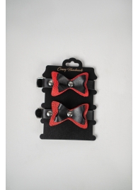 Черно-красные кожаные наручники с бантиками - Crazy Handmade - купить с доставкой в Жуковском