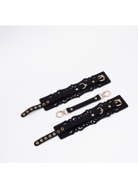 Черный кожаные оковы с узорами и золотистой фурнитурой - Crazy Handmade - купить с доставкой в Жуковском