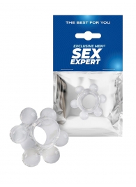 Прозрачное эрекционное кольцо с 6 стимулирующими шариками - Sex Expert - в Жуковском купить с доставкой