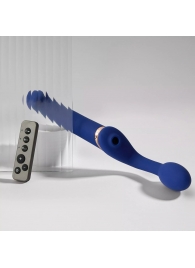 Синий безремневой страпон Multi Orgasm Bendable Strap-On size L с клиторальной стимуляцией - Strap-on-me - купить с доставкой в Жуковском