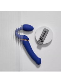 Синий безремневой страпон Multi Orgasm Bendable Strap-On size XL с клиторальной стимуляцией - Strap-on-me - купить с доставкой в Жуковском