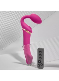 Ярко-розовый безремневой страпон Multi Orgasm Bendable Strap-On size L с клиторальной стимуляцией - Strap-on-me - купить с доставкой в Жуковском