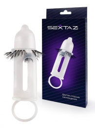 Эластичная насадка на пенис с подхватом мошонки и стимулирующими «ресничками» - Sextaz - в Жуковском купить с доставкой