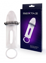 Закрытая насадка на пенис с подхватом мошонки и стимулирующими «ресничками» - Sextaz - в Жуковском купить с доставкой